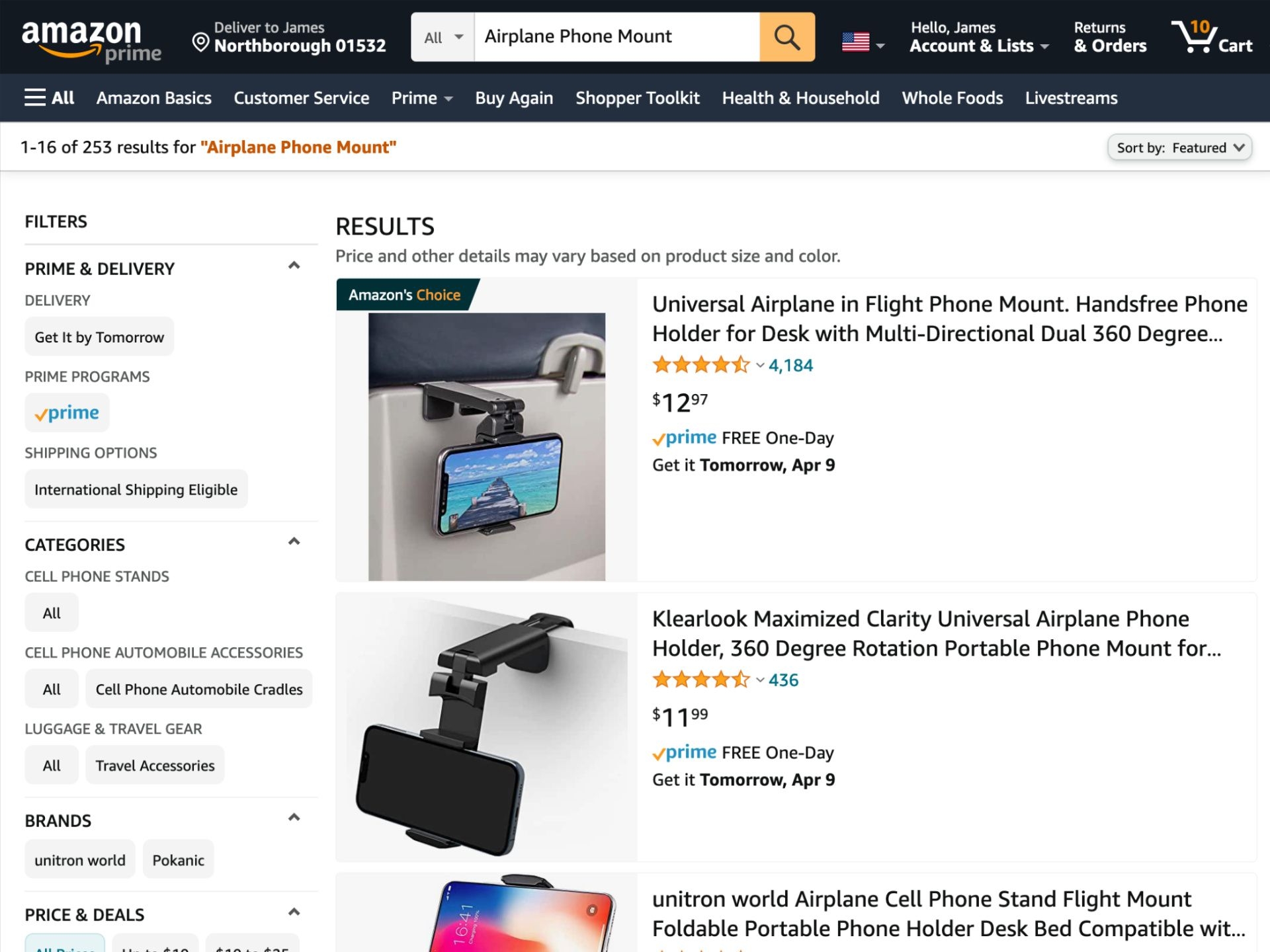 Screenshot of Amazon.com search